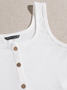 SHEIN EZwear Áo hai dây Gân đan màu trơn Giải trí - trắng - Xem 4