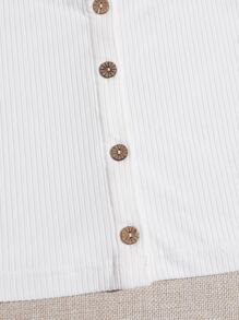 SHEIN EZwear Áo hai dây Gân đan màu trơn Giải trí - trắng - Xem 5