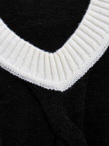 SHEIN EZwear 秋冬款黑白双色麻花针织短款毛衣 - 黑與白 - 查看 4