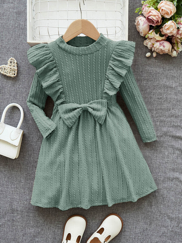 SHEIN Kids Nujoom Toddler Girls Ruffle Trim Bow Front Dress SHEIN USA
