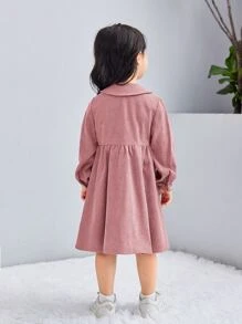 SHEIN 少女燈籠袖褶邊灰絨布罩衣洋裝