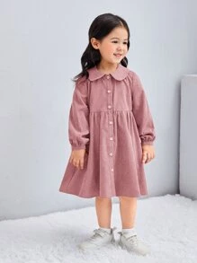 SHEIN 少女燈籠袖褶邊灰絨布罩衣洋裝