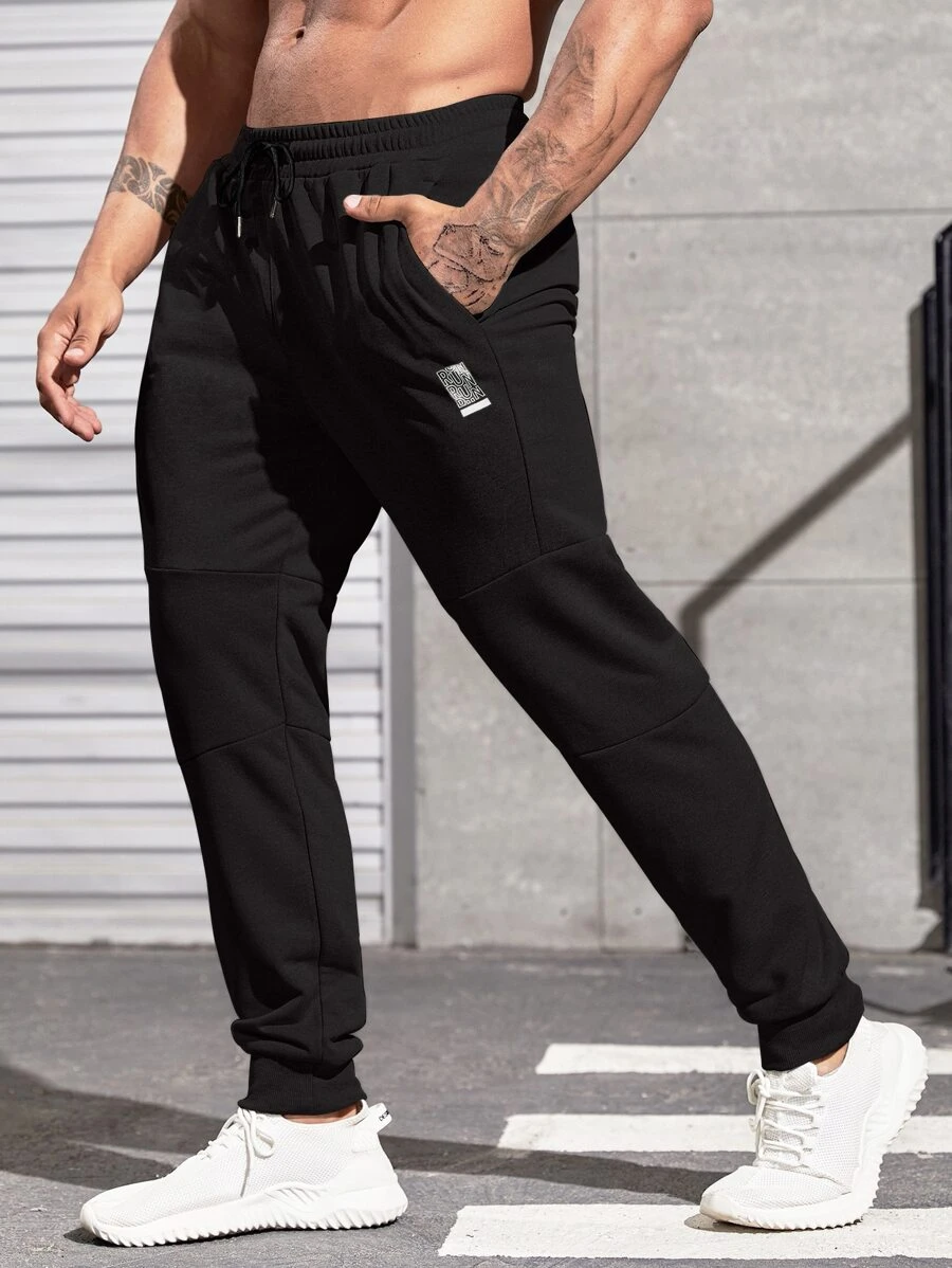 Manfinity Sport Corelite Men Letter Graphic Drawstring Waist Sports Trousers - Black - View 1