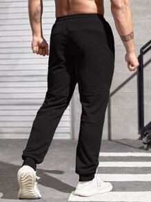 Manfinity Sport Corelite Men Letter Graphic Drawstring Waist Sports Trousers - Black - View 2