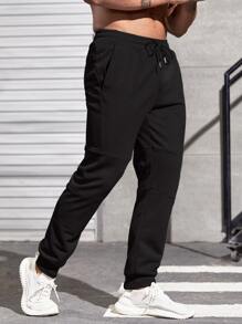 Manfinity Sport Corelite Men Letter Graphic Drawstring Waist Sports Trousers - Black - View 3