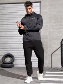 Manfinity Sport Corelite Men Letter Graphic Drawstring Waist Sports Trousers - Black - View 4