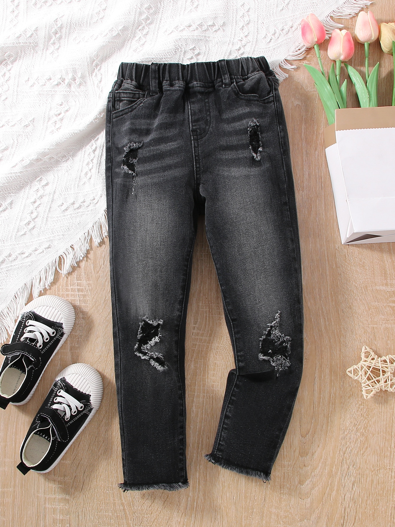 Toddler Girls Bleach Wash Ripped Raw Hem Skinny Jeans SHEIN USA