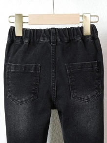 SHEIN Young Boy Elastic All-Match Black Jeans, Suitable For All Seasons, School, Campus, College Chic Outfits For Autumn/Winter - Black - View 5