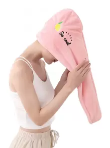 1pc Lemon & Slogan Embroidered Hair Drying Cap - Pink - View 1