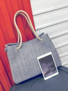 Minimalist Linen Shopper Bag - Grey - View 6