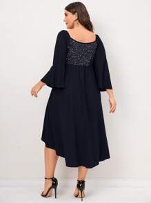 SHEIN Clasi Plus Crisscross Front High Low Hem Dress - Navy Blue - View 2