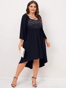 SHEIN Clasi Plus Crisscross Front High Low Hem Dress - Navy Blue - View 5