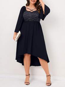 SHEIN Clasi Plus Crisscross Front High Low Hem Dress - Navy Blue - View 6