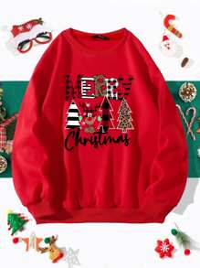 Christmas Print Drop Shoulder Sweatshirt - Red - View 1