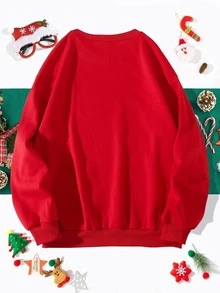 Christmas Print Drop Shoulder Sweatshirt - Red - View 2