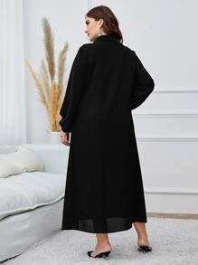 Modelyn Plus Ruffle Trim Lantern Sleeve Shirt Dress - Black - View 2