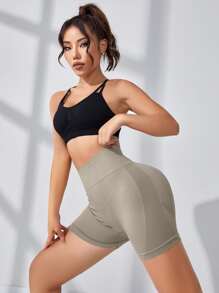 Easithlete Wide Waistband Sports Shorts - Khaki - View 5