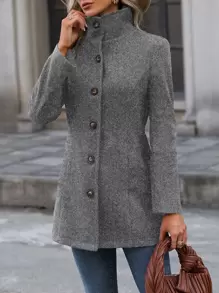 EMERY ROSE Button Front Pocket Side Overcoat Fall Winter Cloth For Women - Grey - View 4
