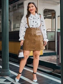 SHEIN Unity Plus Button Front PU Leather Pinafore Skirt - Brown - View 5