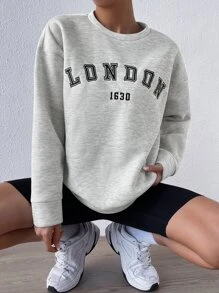 SHEIN Unity Letter Graphic Drop Shoulder Sweatshirt - Grey - View 1