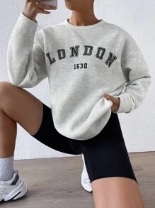 SHEIN Unity Letter Graphic Drop Shoulder Sweatshirt - Grey - View 4