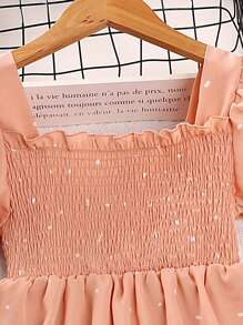 SHEIN Toddler Girls Dalmatian Print Ruffle Hem Shirred Dress - Coral Pink - View 3