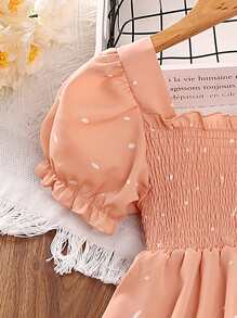 SHEIN Toddler Girls Dalmatian Print Ruffle Hem Shirred Dress - Coral Pink - View 5