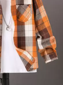 SHEIN Tween Boy Plaid Patched Pocket Shirt Without Tee