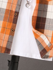SHEIN Tween Boy Plaid Patched Pocket Shirt Without Tee