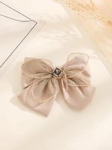 Rhinestone & Bow Decor French Clip - Apricot - View 1
