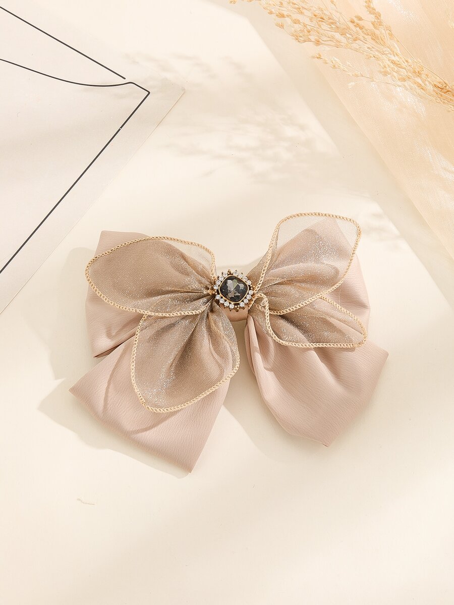 Rhinestone & Bow Decor French Clip - Apricot - View 1