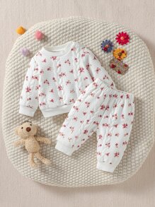 Newborn Baby Boy Floral Print Sweatshirt & Joggers - White - View 1