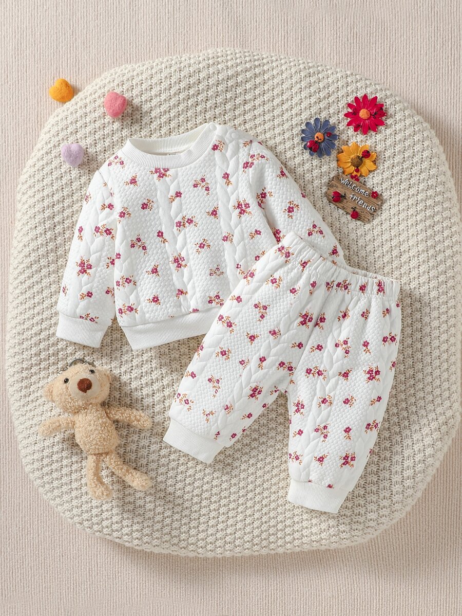 Newborn Baby Boy Floral Print Sweatshirt & Joggers - White - View 1