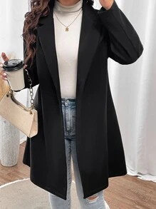 Flirla Plus Lapel Neck Single Button Overcoat - Black - View 6