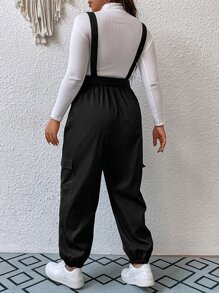 SHEIN Unity Jumpsuits Plus Size Thắt lưng Túi màu trơn Giải trí - màu đen - Xem 2