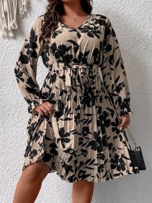 SHEIN Clasi Vestido con cinturón con estampado floral de manga con volante bajo fruncido - Multicolor - Ver 4