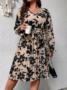 SHEIN Clasi Vestido con cinturón con estampado floral de manga con volante bajo fruncido - Multicolor - Ver 5