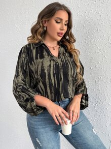 SHEIN LUNE Plus Tie Dye Roll Tab Sleeve Curved Hem Blouse - Multicolor - View 6