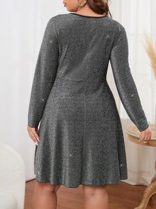 SHEIN Unity Plus Contrast Binding Cut Out Glitter Dress - Dark Grey - View 2