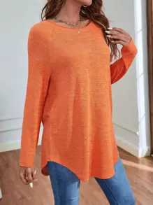SHEIN LUNE Áo thun nữ màu trơn Giải trí - trái cam - Xem 5