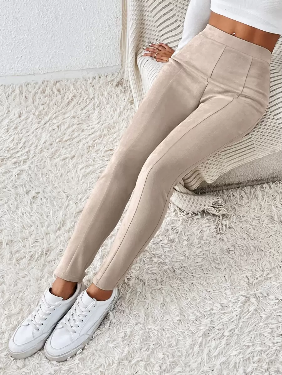 SHEIN Essnce Solid High Waist Leggings - Apricot - View 1