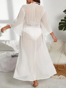 Kimono panel con encaje con cordón delantero - Blanco - Ver 2