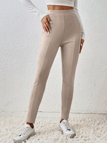 SHEIN Essnce Solid High Waist Leggings - Apricot - View 3