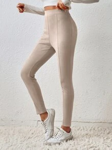 SHEIN Essnce Solid High Waist Leggings - Apricot - View 5