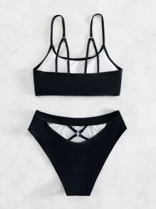Criss Cross Bikini Set Bãi Biển Mùa Hè - màu đen - Xem 3