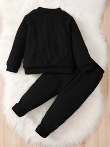 Toddler Boys Reflective Cartoon Graphic Mock Neck Pullover & Joggers - Black - View 2