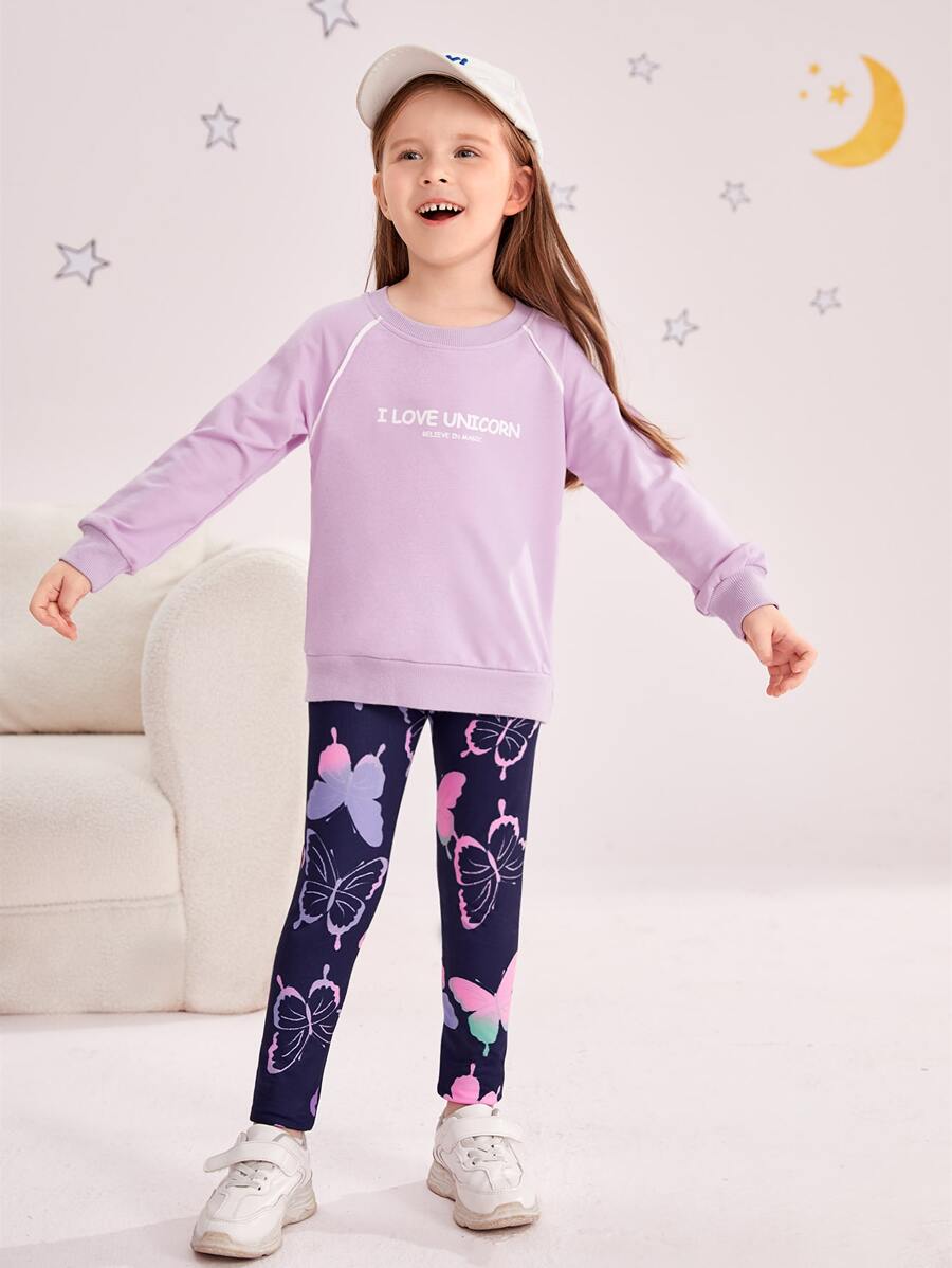 Young Girl Butterfly Print Leggings - Navy Blue - View 1