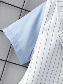 小男童條紋圖案夾克背心和前蝴蝶結襯衫和短褲 - 藍白色 - 查看 6