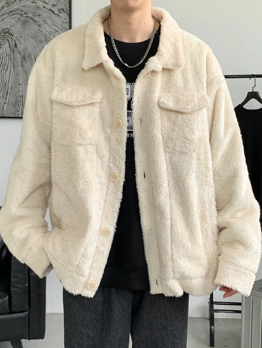 Manfinity Men Flap Pocket Drop Shoulder Jacket - Beige - View 1