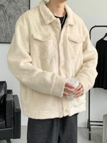 Manfinity Men Flap Pocket Drop Shoulder Jacket - Beige - View 3